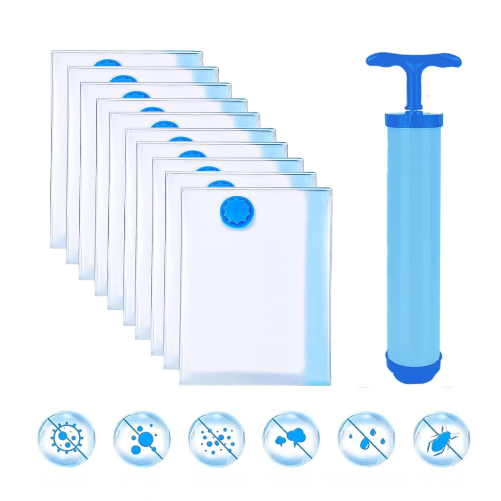 Kit 10 Sacos a Vácuo Organizadores de Roupa 50x70cm Com Bomba Manual para organizar roupas, mala, viagem e guarda rouaps