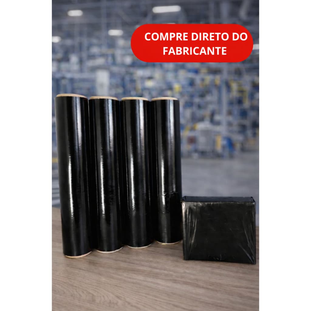 Filme Stretch Preto 20 Micras – Para E-commerce, Paletes e Mudanças - Kits com 1,  2 ou 4 bobinas
