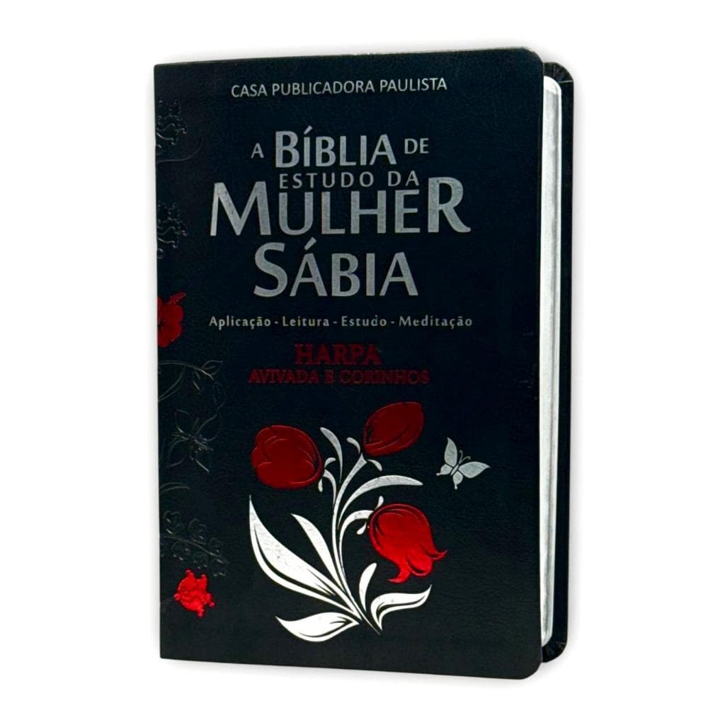Bíblia Sagrada Evangélica da Mulher Sábia Com Estudo Arc Capa Mole Tulipa Preta | Letra Hipergigante + Harpa