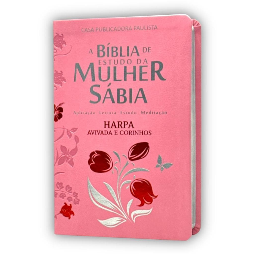Bíblia Sagrada Evangélica da Mulher Sábia Com Estudo Arc Capa Mole Tulipa Rosa | Letra Hipergigante + Harpa