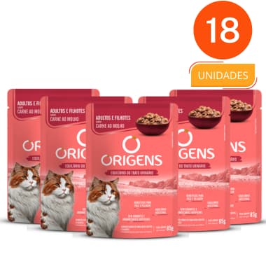 CAIXA 18 UNIDADES - SACHE ORIGENS CARNE AO MOLHO  - ADULTOS E FILHOTES