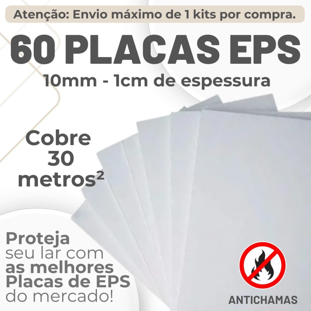 KIT 60 PLACAS ISOPOR ANTICHAMAS ACÚSTICO ESPESSURA 10mm (1cm) MEDIDAS 100x50x1cm - ENVIO IMEDIATO