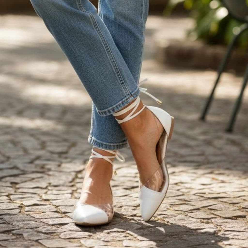 Mule Feminino Sapatilha Vinil Bico Fino Rasteira De Amarração Casual Branco Preto Dourado Rosa