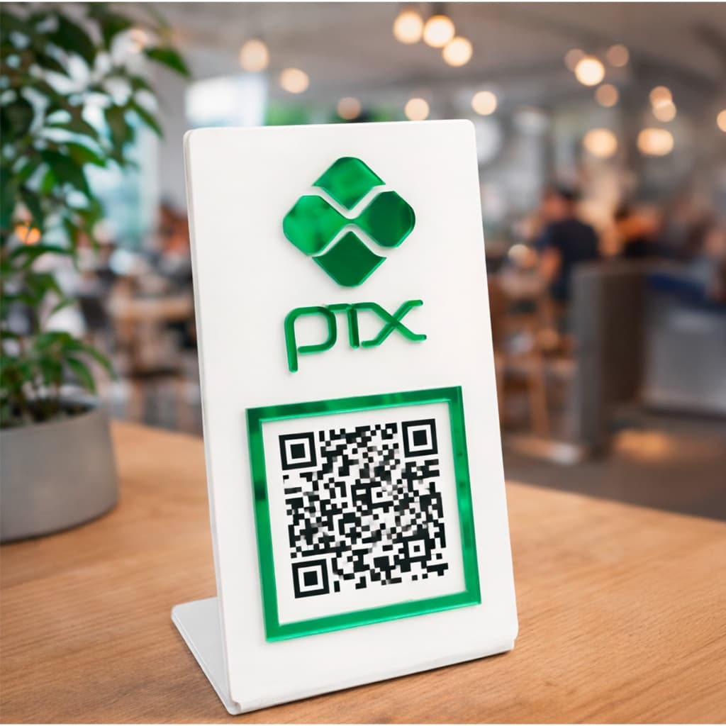 Placa PIX Acrílico 8x15cm Suporte para QR Code Pagamento Instantâneo Balcão Caixa Comércio