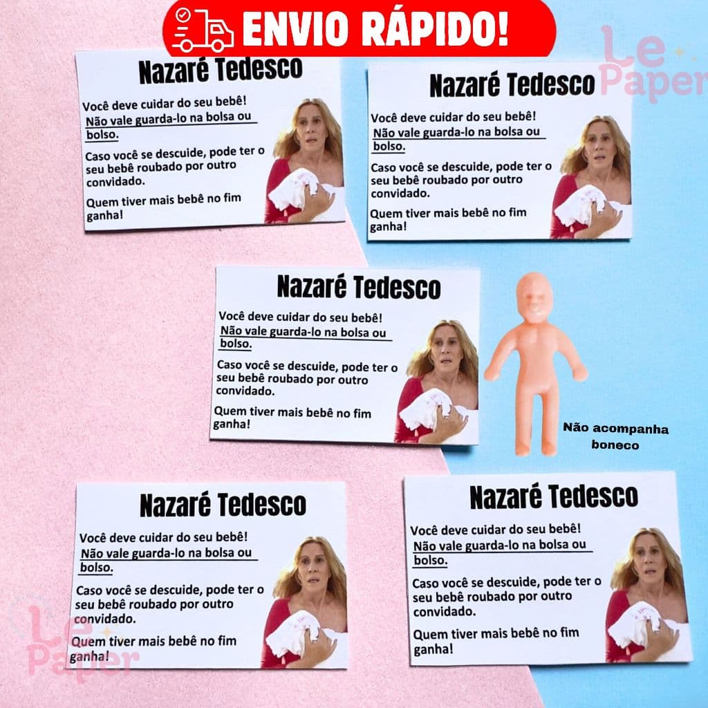 100 TAG Personalizada Brincadeira Nazaré Tedesco Chá de bebê - chá revelação - Diversão Cha de Bebe - Menina - Menino