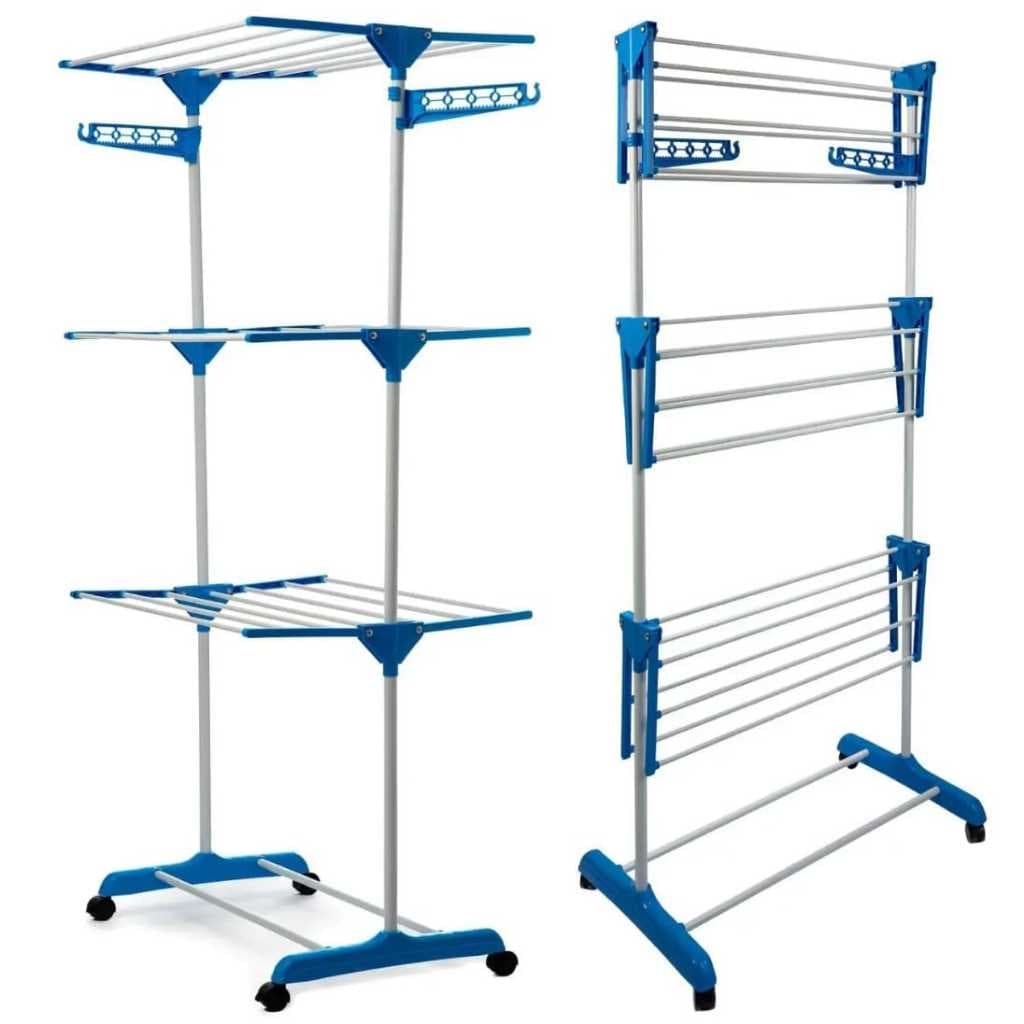 Varal De Chão de Roupa 3 Andares Multiuso Dobrável Portátil com Suporte para Cabides Cores Azul ou Rosa