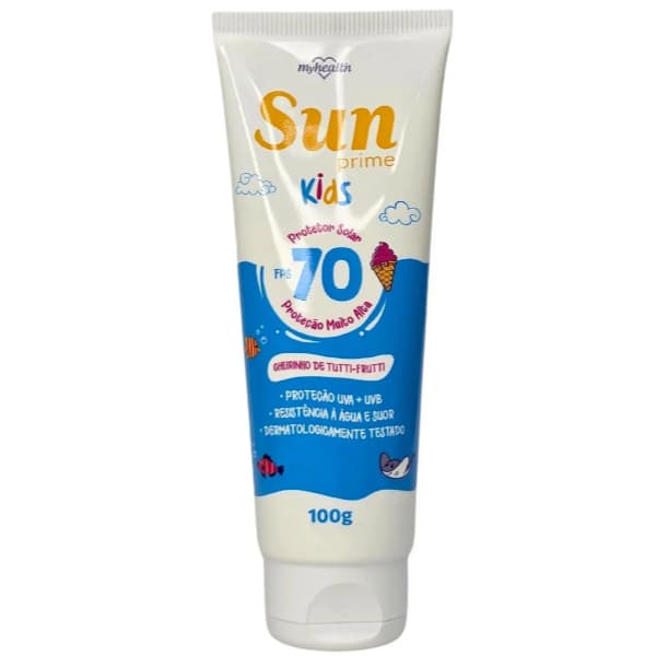 Protetor Solar Infantil FPS 70 Sun Prime 100g - Alta Proteção, Resistente à Água, Uso Diário