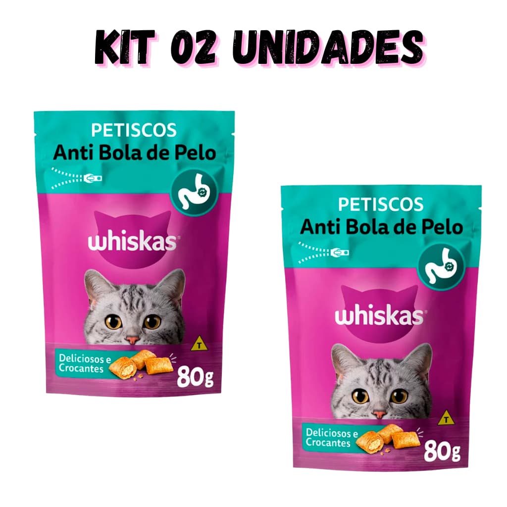 PETISCO TEMPTATIONS ANTI BOLA DE PELO PARA GATO 80GR KIT 02 UN