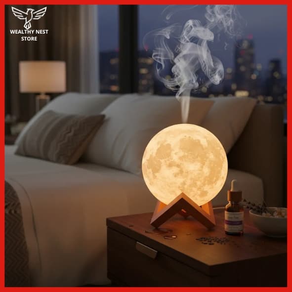 Umidificador De Ar Lua Aromatizador Com 3 Intensidades Luz Noturna 880ML Para Quartos, Mesas
