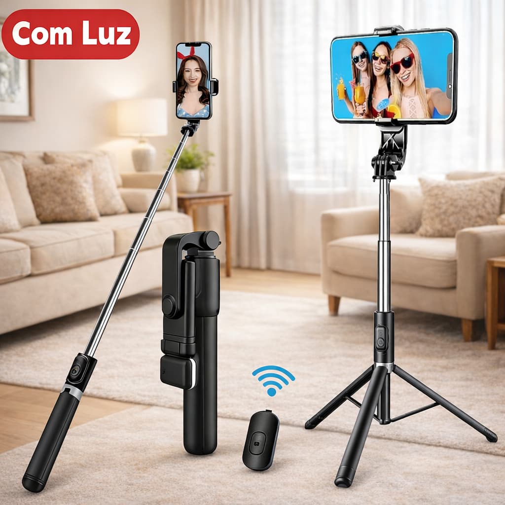 Tripé de bastão de selfie para celular 3 em 1 portátil 170cm/100cm 360° Bluetooth Suporte Escalável