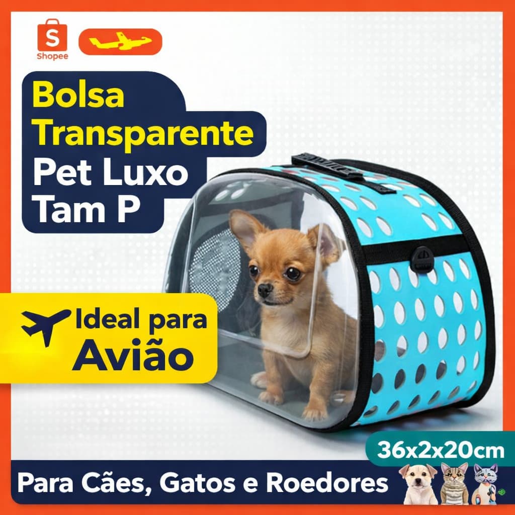 Bolsa Transporte Pet Luxo Transparente Tam P Avião Passeio Cães Gatos Roedores