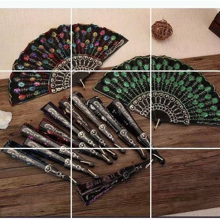 Kit 24 Leque Dobrável Paetê Luxo com Decoração Brilho ATACADO