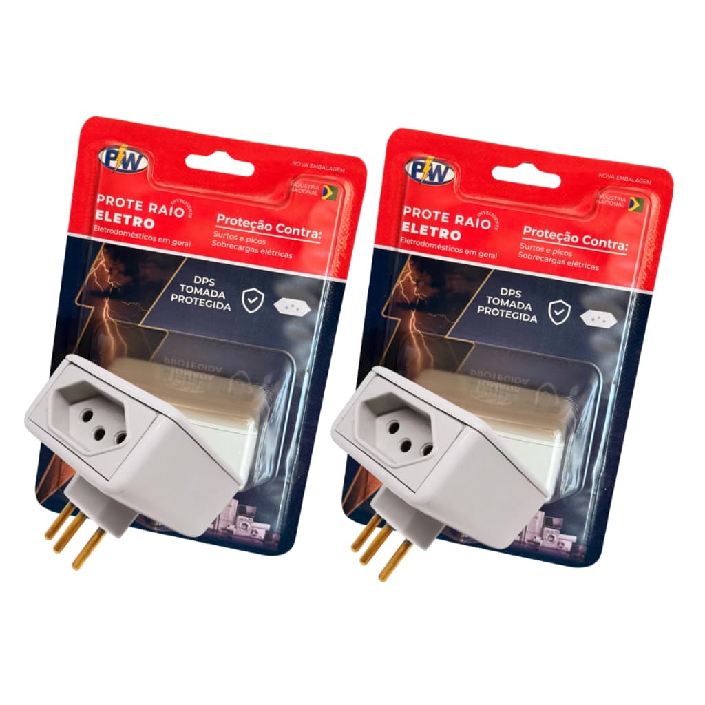 KIT 2 Unidades Protetor Contra Raio Surtos Picos Eletro com 2 Tomadas 127v 220v 10A