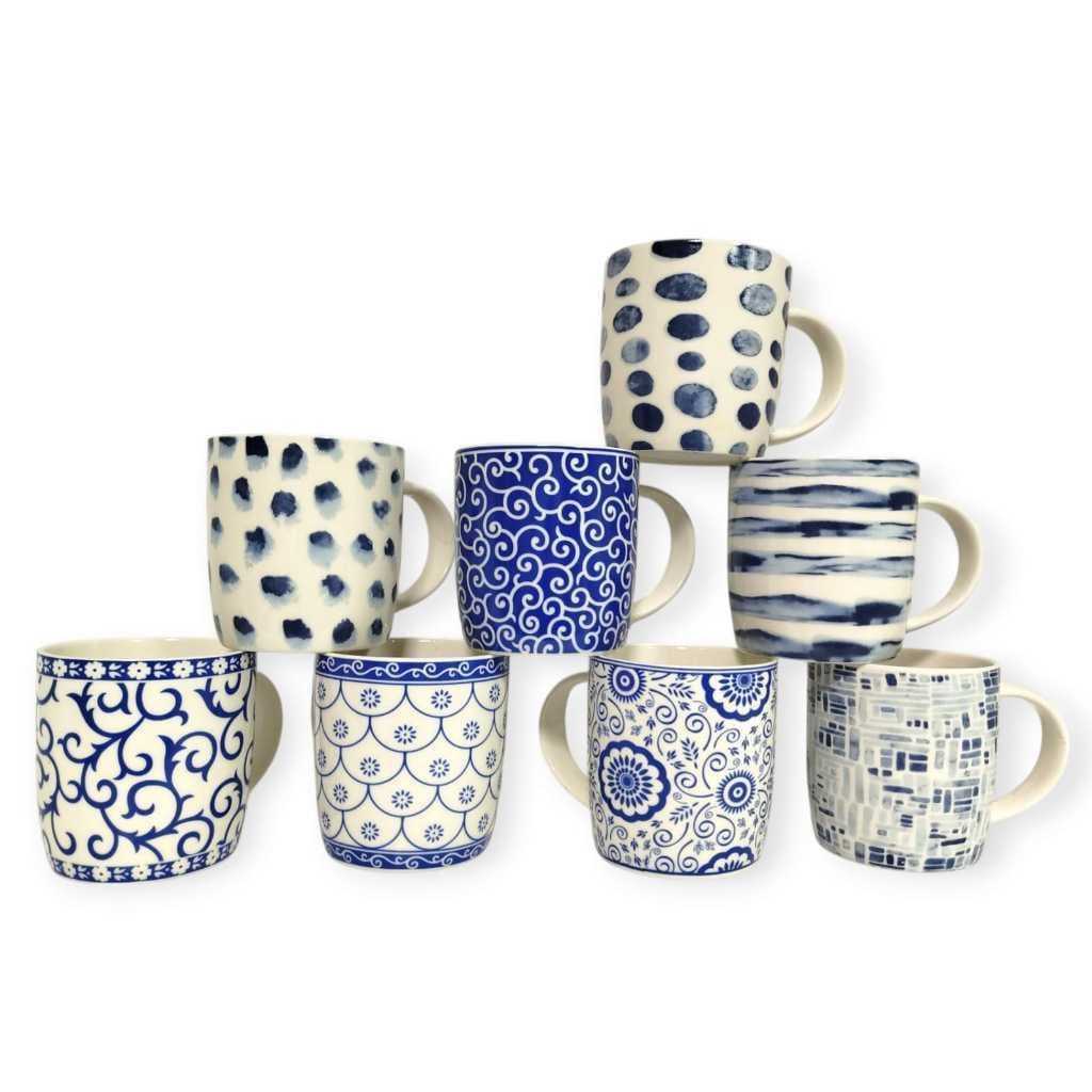 Caneca Xícara de Porcelana Azul e Branca – Estilo Japonês | 350ml | Diversos Modelos
