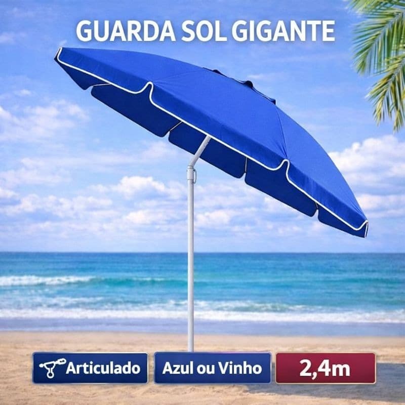 Guarda-sol Gigante 2,40m Articulado 90° Uv Praia Piscina Azul Vinho