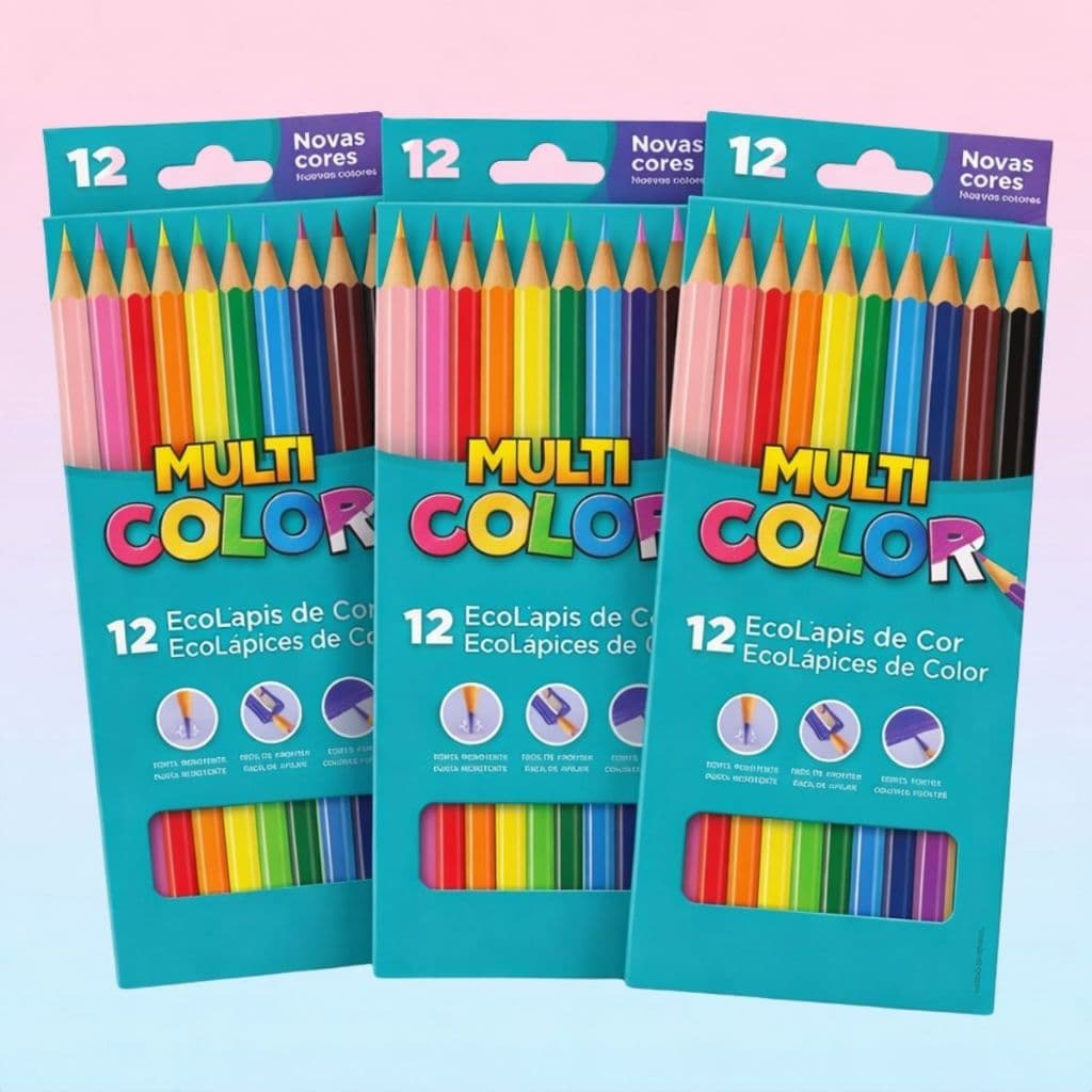 Kit Caixa de Lápis de Cor 12 Cores Multicolor Material Escolar Desenho Pintura 2026