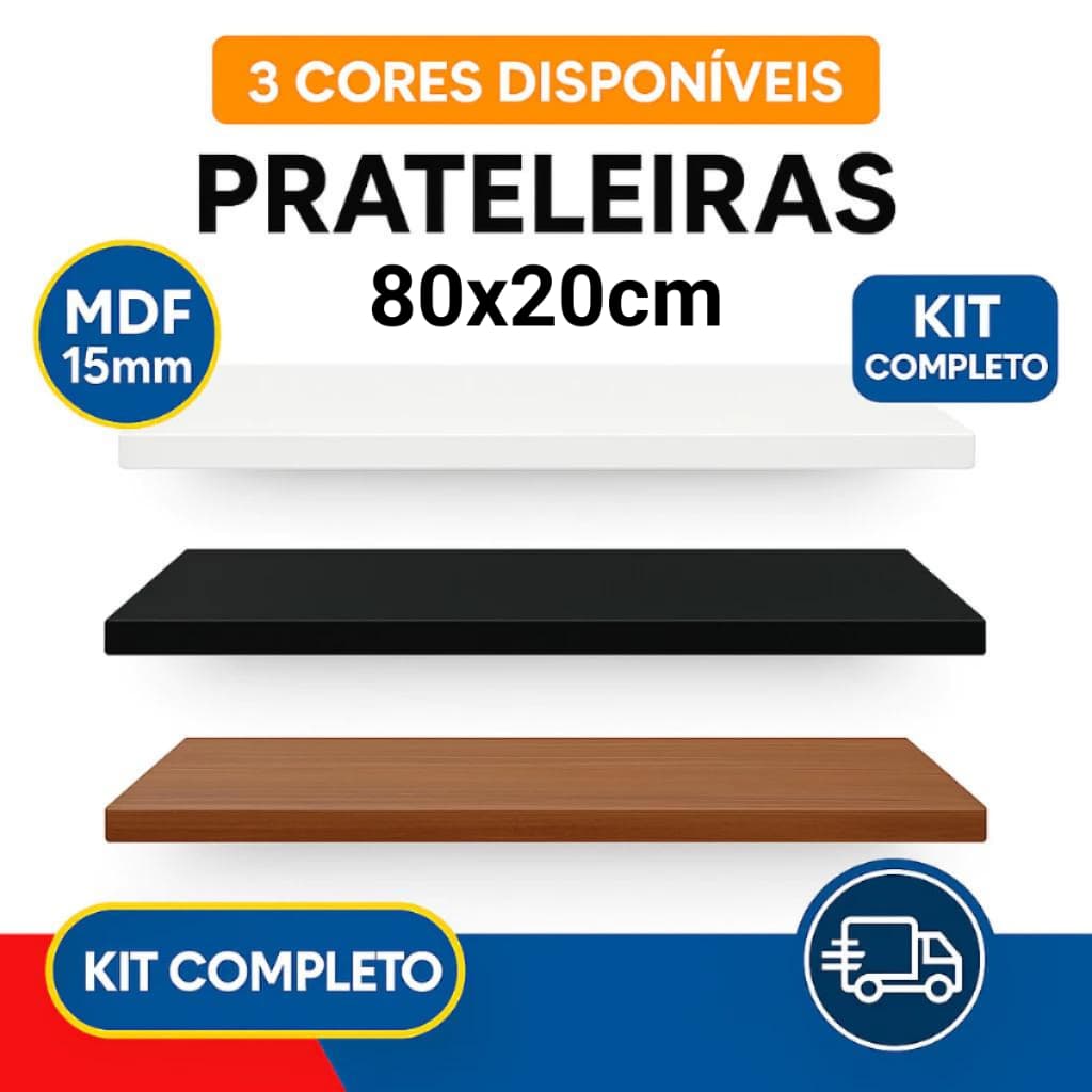 Prateleiras MDF 80x20cm Para Quarto Sala Banheiro Decoração Branca Preta Freijó