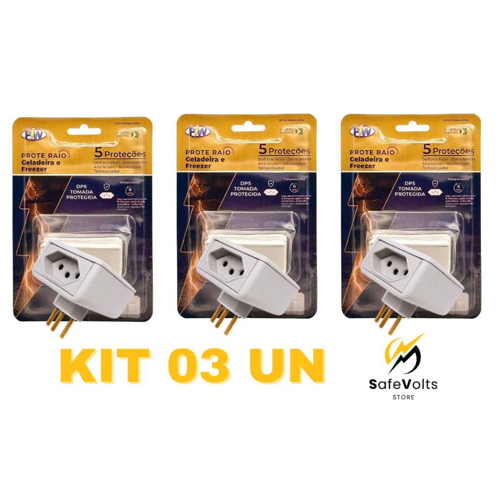 Kit 03 Unidades Protetor De Geladeira Freezer Quedas De Energia Raios 127v / 220v 10A