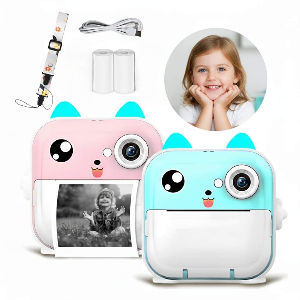 Câmera Infantil Gatinho Digital Térmica com Impressão na hora de Fotos Instantâneas Vídeo Jogos Educativos