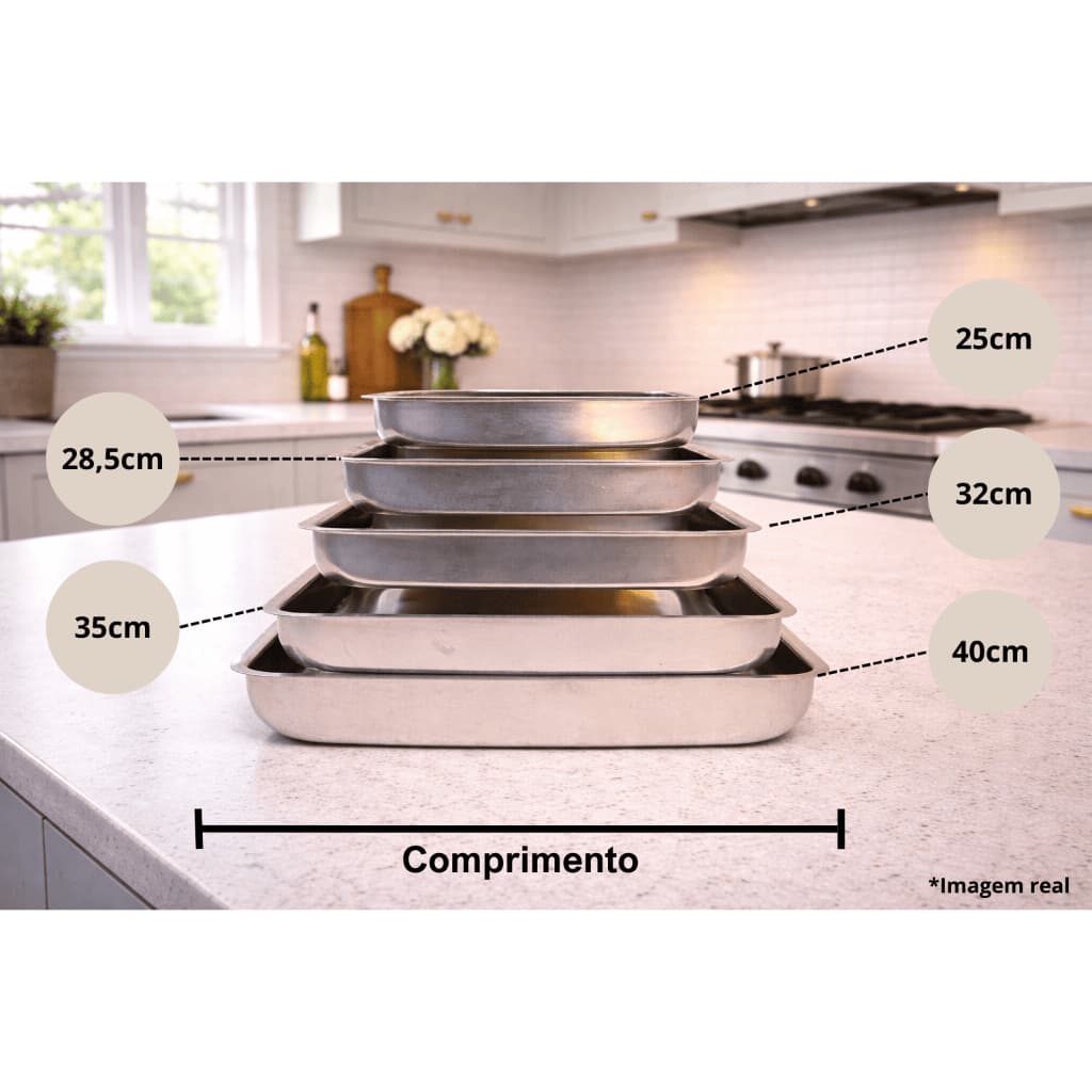 Jogo Kit 5 Formas Assadeiras Bolo Torta Retangular Alta Funda Qualidade Resistente