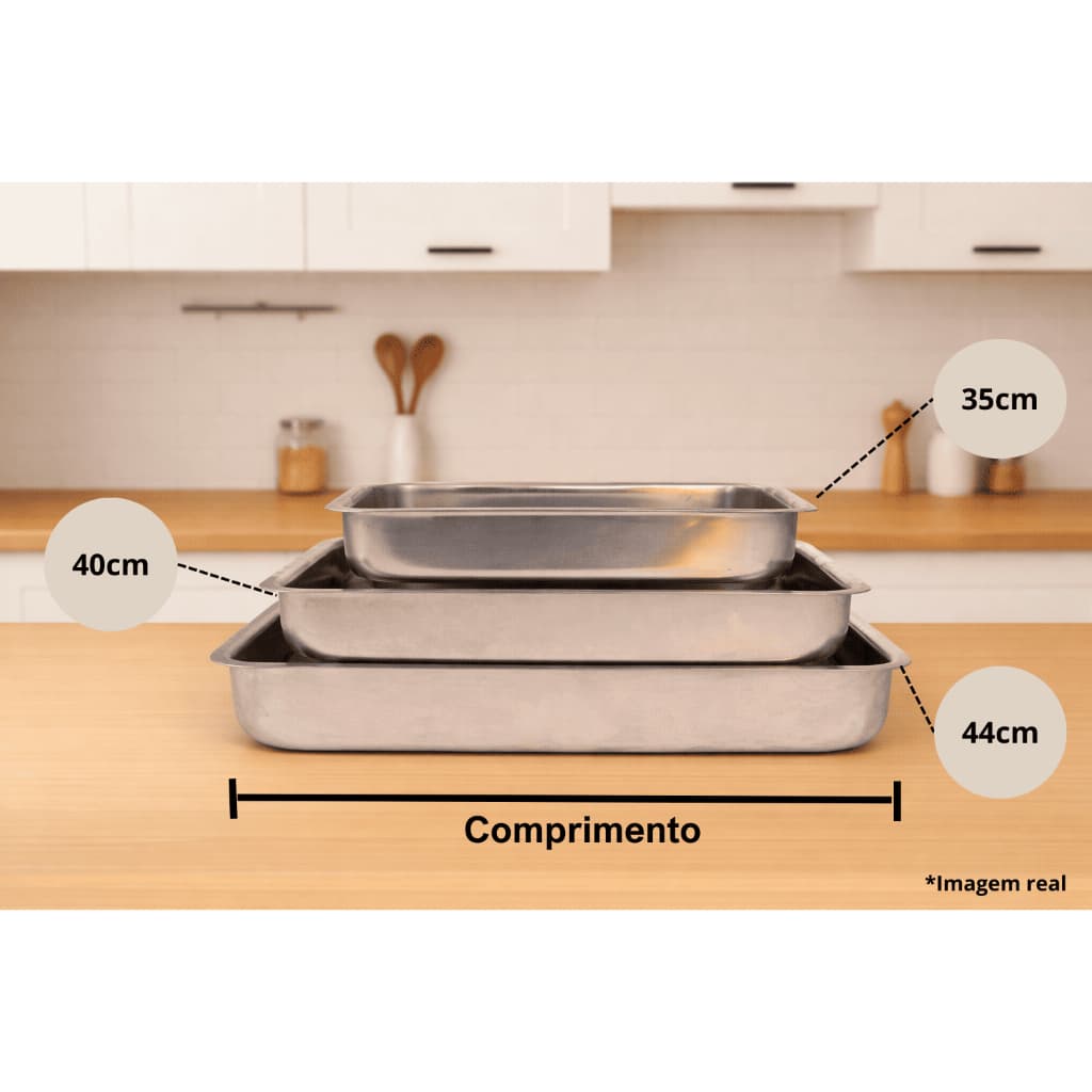 Jogo Assadeiras Formas Alumínio Retangular Grande 3 Peças Tamanho Família Alta Funda
