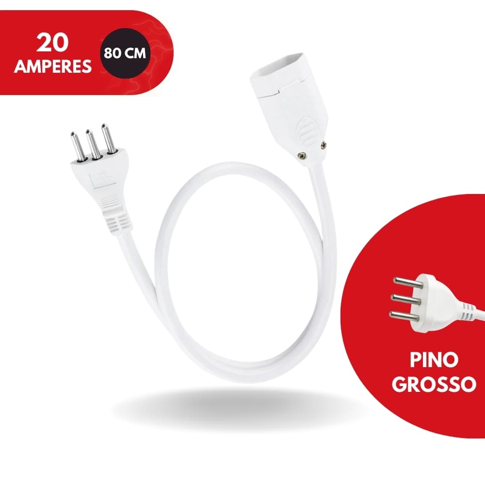 Cordão Prolongador Tripolar Branco 80cm Force Line