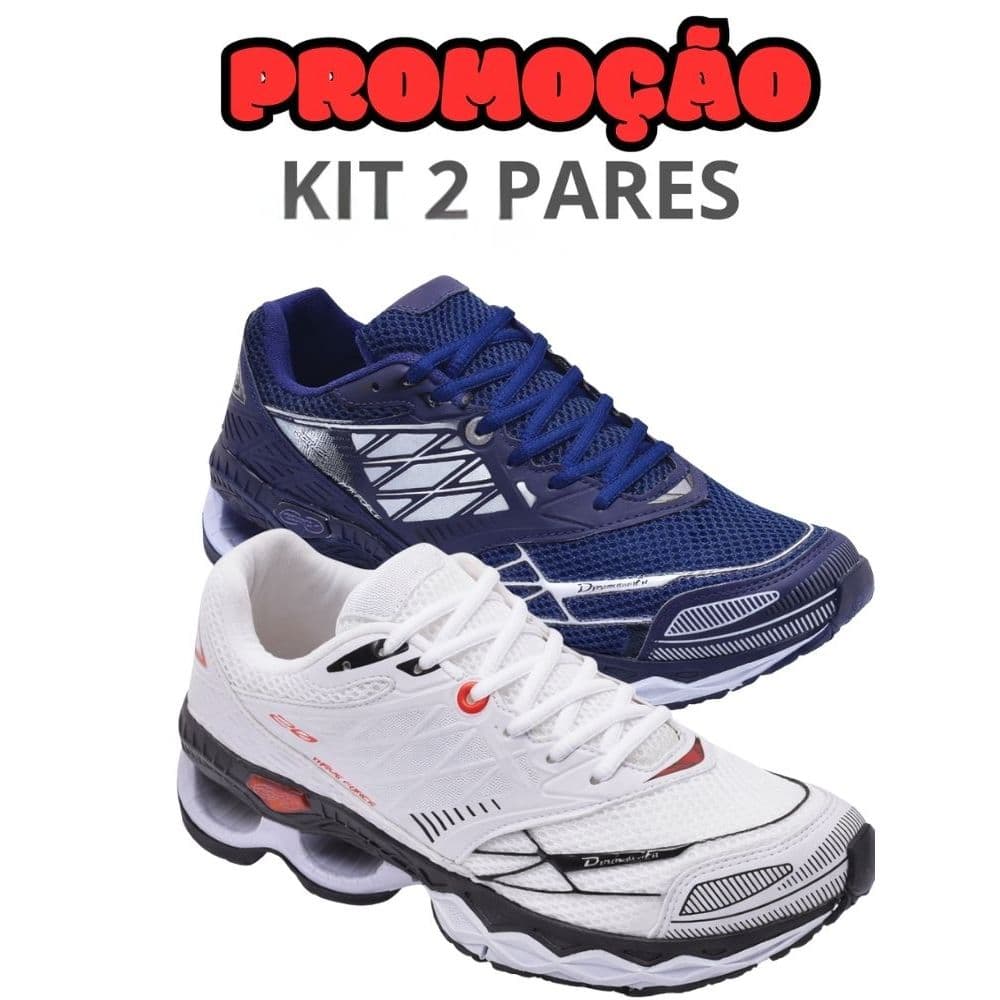 Kit 2 Pares Tênis Masculino Para Academia Corrida Confortável Wave