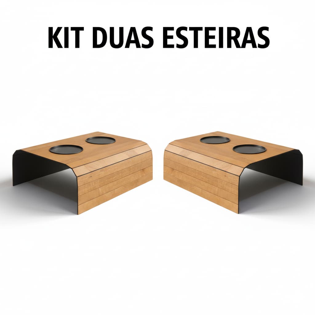Kit Esteira Braço Sofá Porta Copo Controle Simples MDF Madeira Capuccino Caramelo