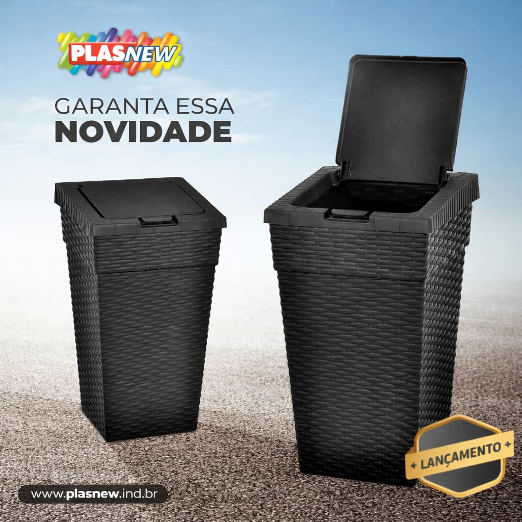 Lixeira Rattan 10L com Tampa Click Reforçada Ideal para Banheiro, Pia, Cozinha