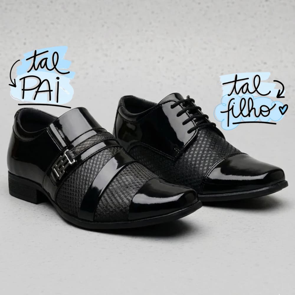 Kit Sapato Social Tal Pai Tal Filho Verniz Adulto Infantil Varios Numeros Tamanhos Eventos Igreja