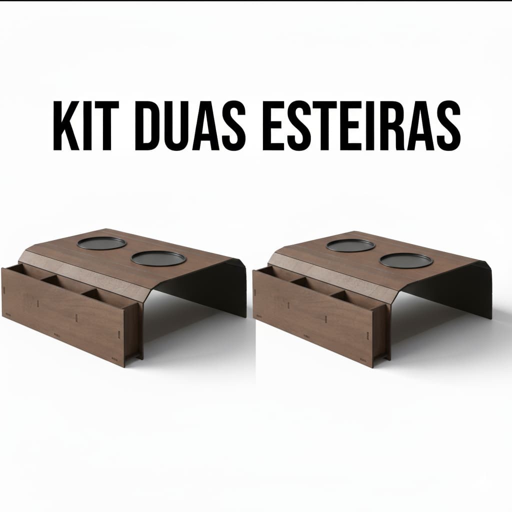 Kit Esteira Braço Sofá Porta Copos Controle Celular MDF Madeira Capuccino Caramelo
