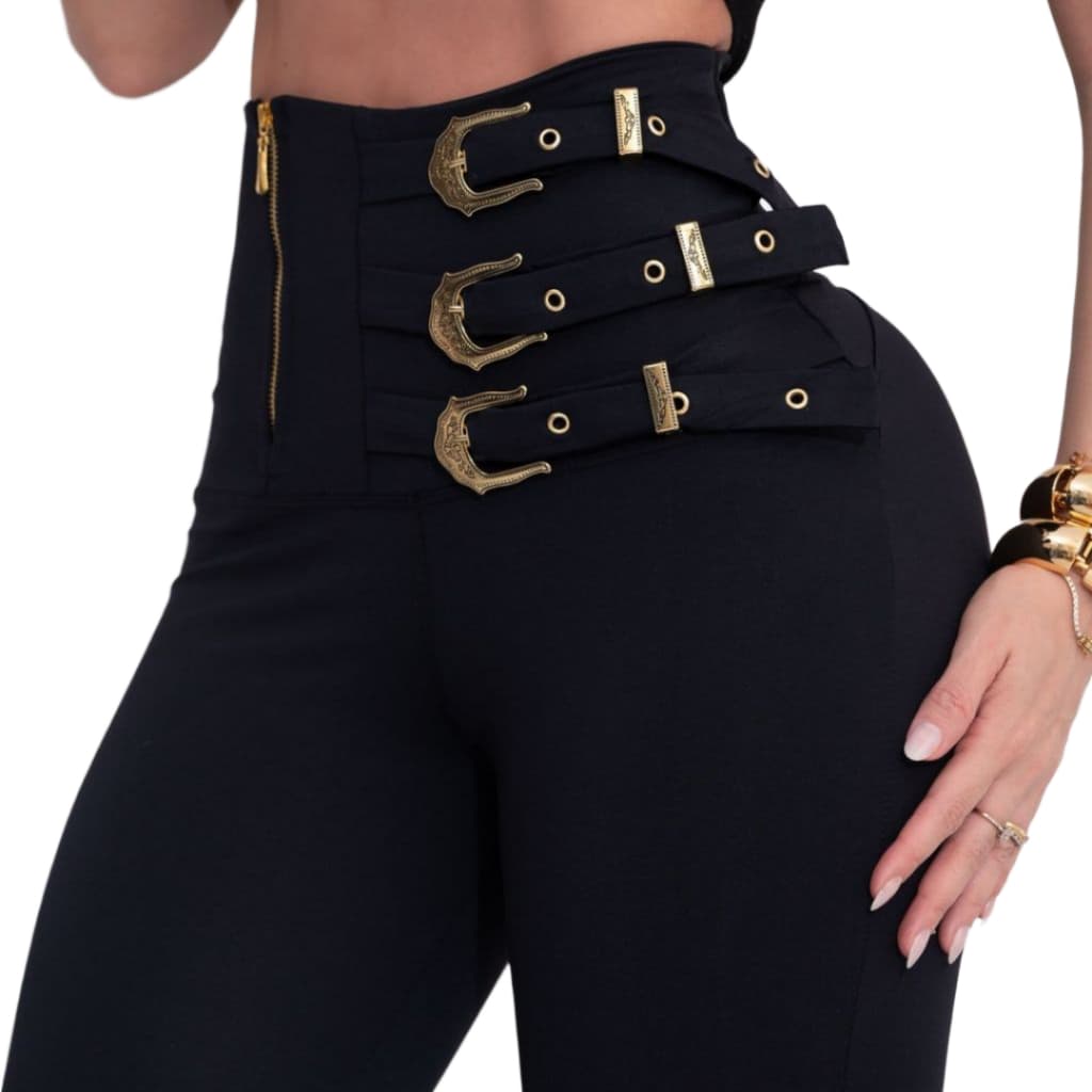 Calça Legging Feminina Com Fivela Lateral Cintura Alta Levanta Bumbum Zero Transparência