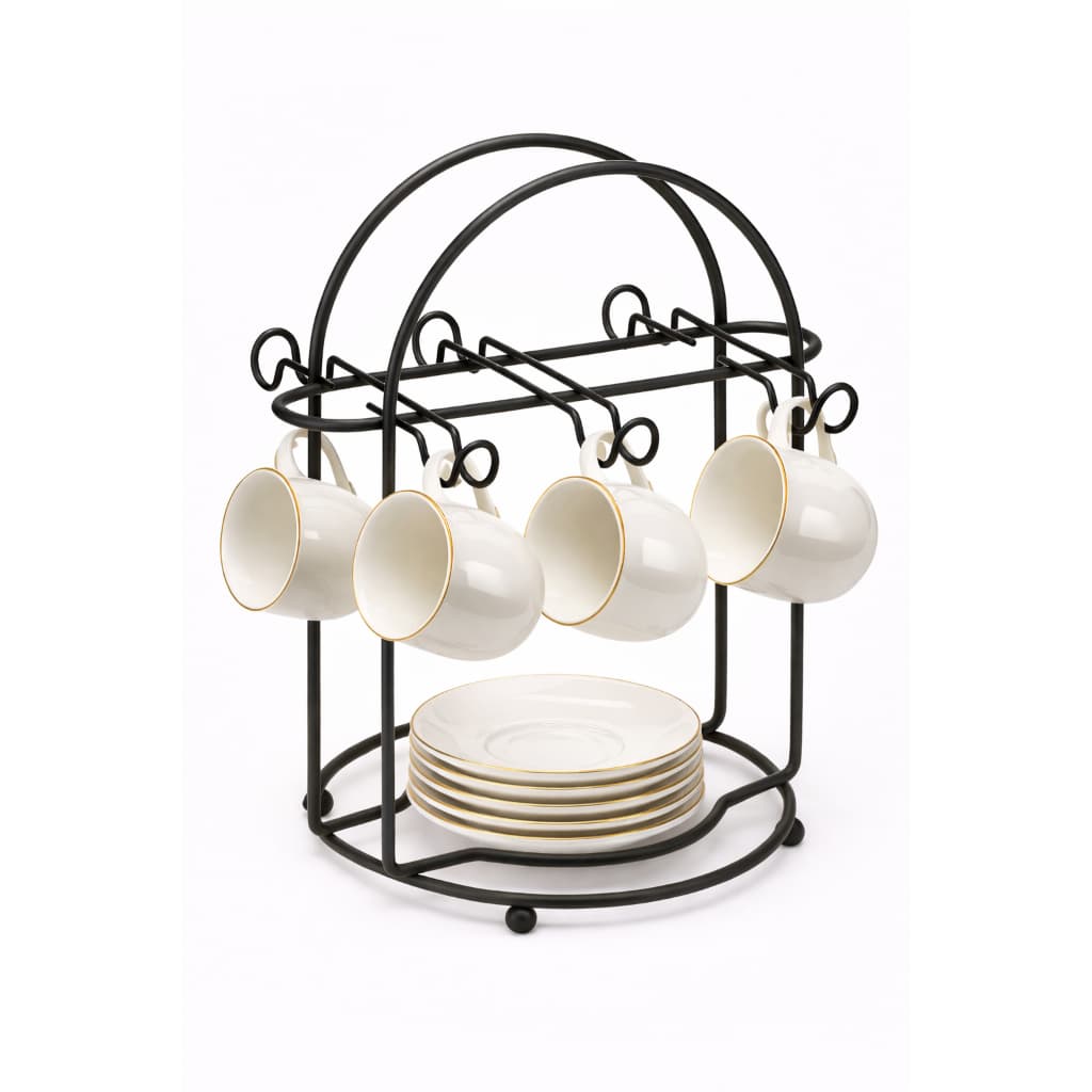 Suporte Porta Xícaras Café Chá com Pires Aramado Preto