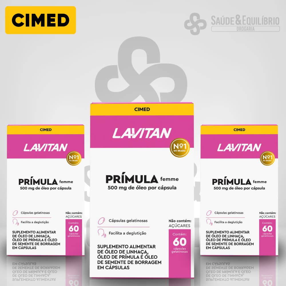Lavitan Prímula Femme 500mg – Óleo de Prímula Linhaça Borragem Saúde Feminina Cimed 60 Cápsulas