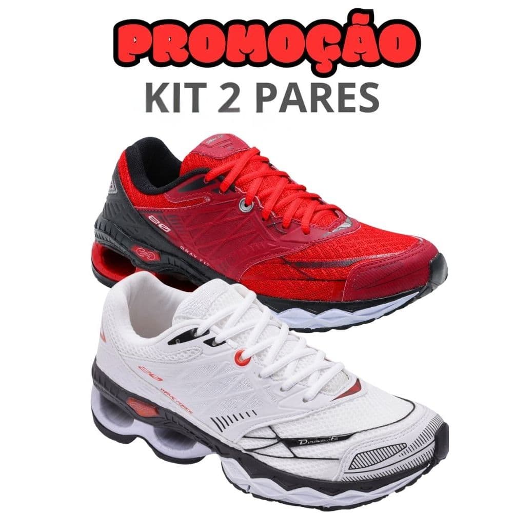 Kit 2 Pares Tênis Para Academia Corrida Confortável Wave