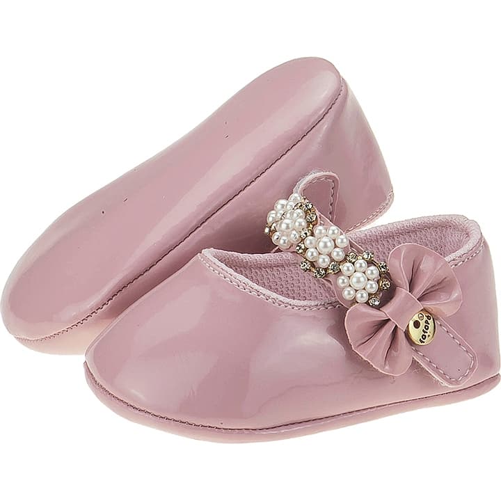 Sapatilha Bebê Menina Luxo Batizado Casamento Festa Pérolas Sapatinho Verniz - Macio 13 ao 17