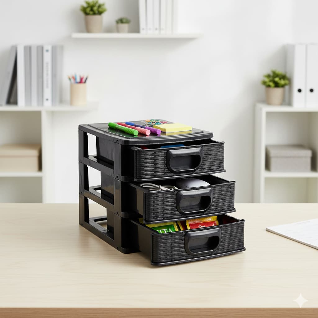 Gaveteiro Organizador de mesa para escritório pequeno 3 gavetas