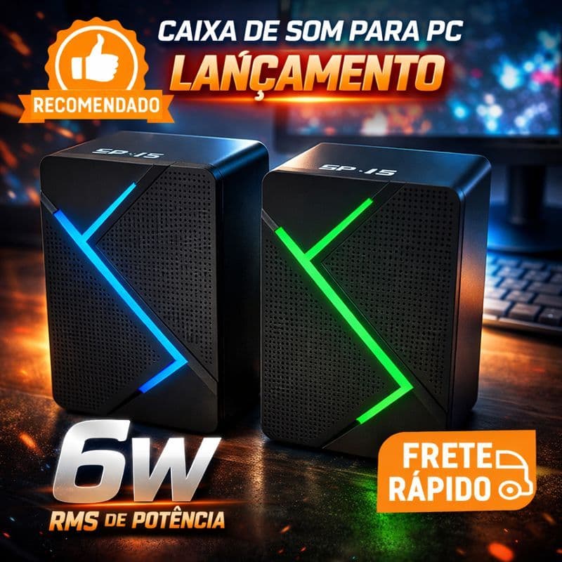 Caixa de Som 6W USB + P2 2.0 Para PC e Notebook Linha Premium Super Potente Modelo Novo