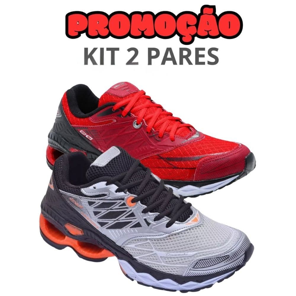 Kit 2 Pares Tênis Wave para Academia e Corrida