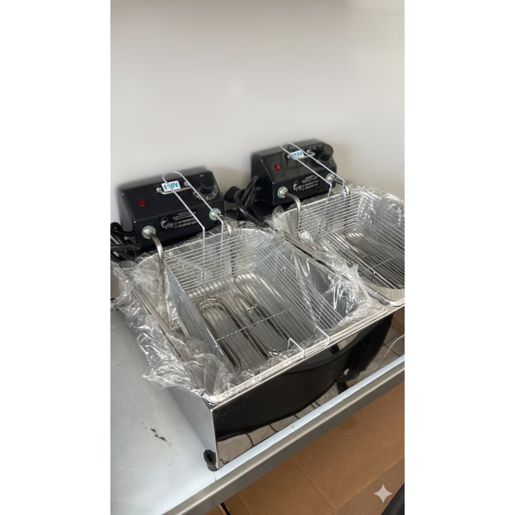 Fritadeira Elétrica Aço Inox Profissional 10 Litros 2 Cubas- 6.000 Watts + Termostato Inteligente