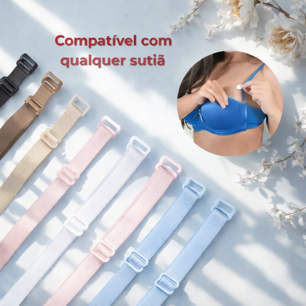 Kit 1 a 5 Alças Removíveis para Sutiã Tomara que Caia | Silicone + Elástico com Gancho