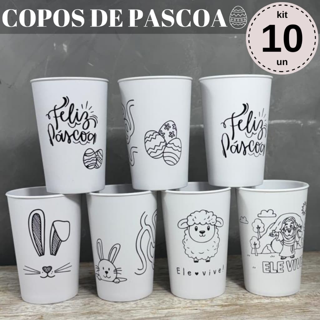 Kit 10 Copos Lembrancinha de Páscoa Coelho da Páscoa Lembrança Pascoa Cristã Cordeiro Feliz Pascoa