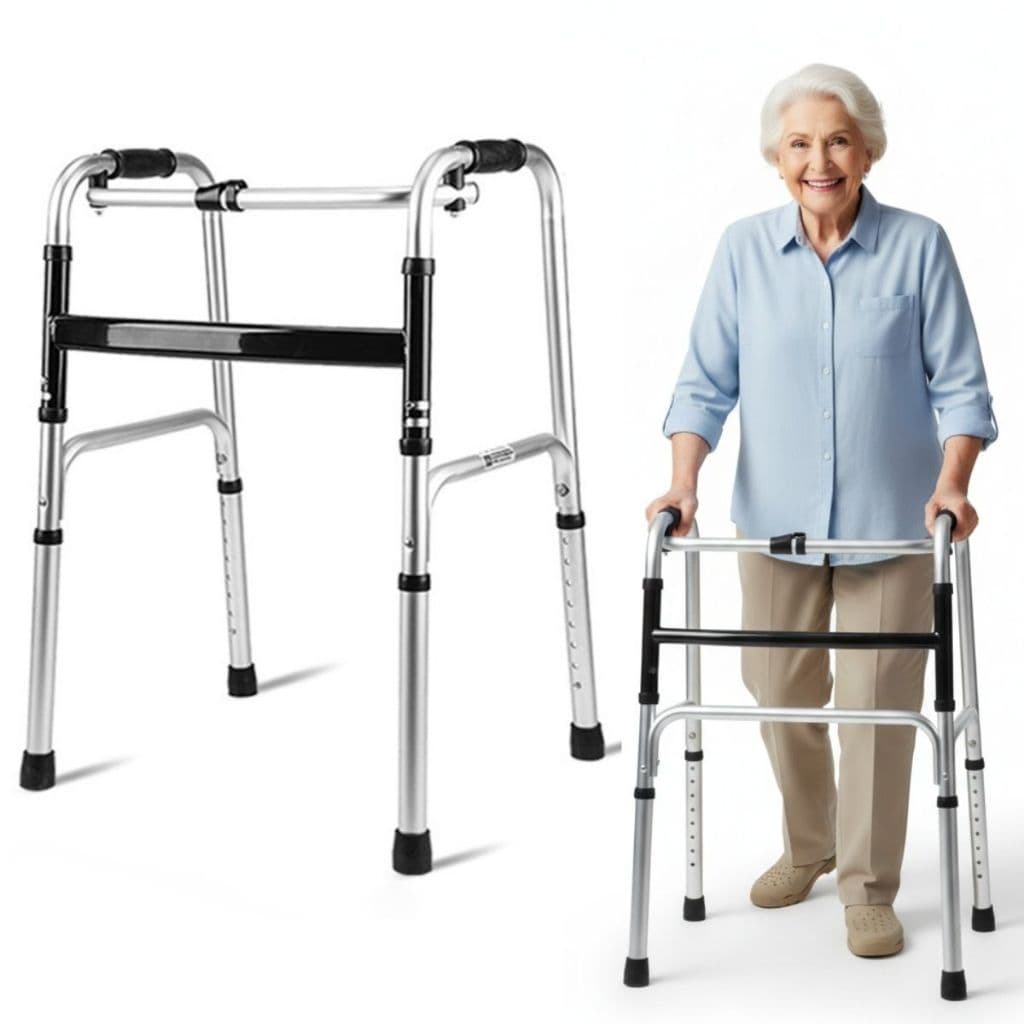 Andador Adulto Idoso Dobrável Duas Barras Regulável Aço Inox Articulado Até 120kg
