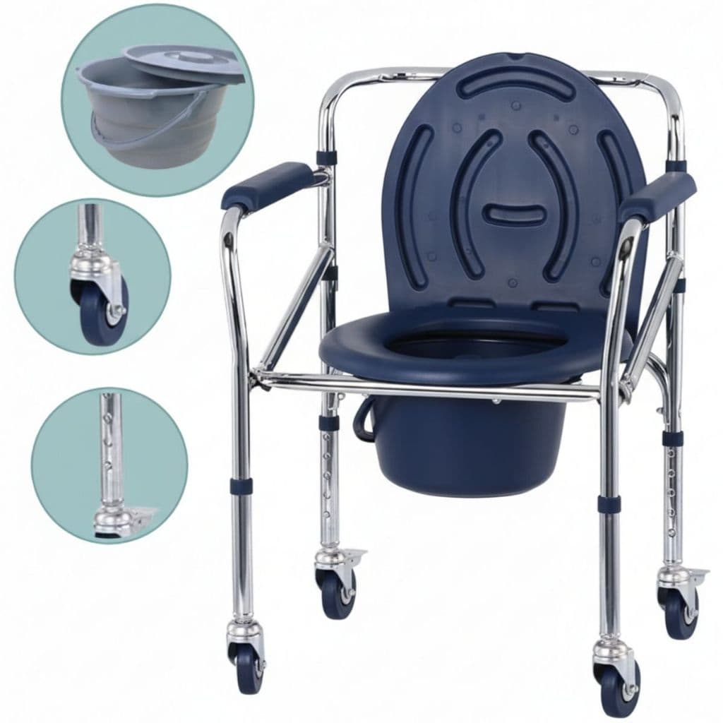 Cadeira Pra Banho Idoso 4 Rodas Com Assento e Cuba Coletora Dobravel 100kg