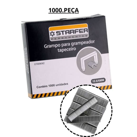 Grampo 1000pça Para Grampeador Tapeçaria 10.6/6mm Starfer Resistente Ultra Qualidade