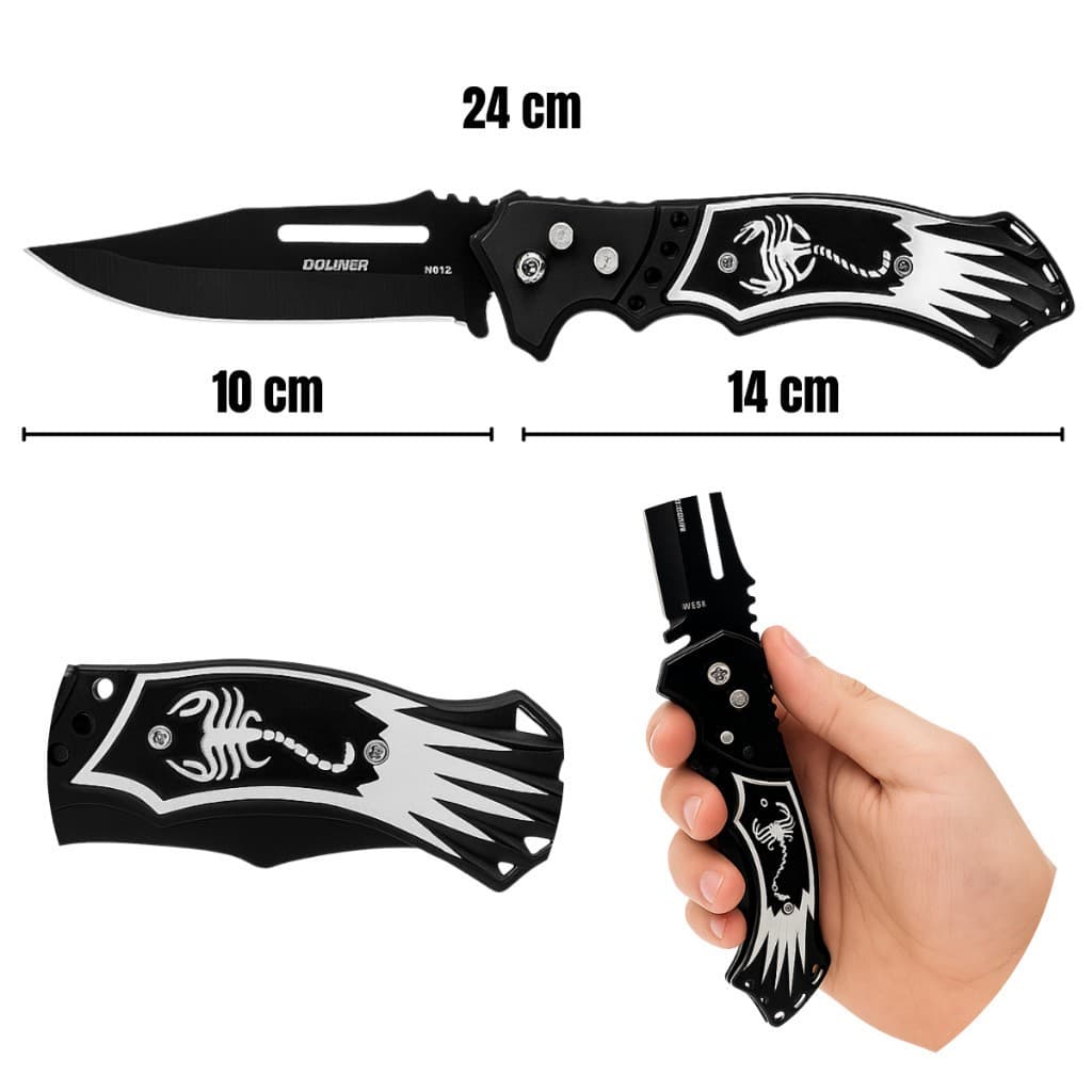 Canivete Automático Aço Inox Saque Rapido Com Trava Clip de bolso metal Pesca Camping Escorpiao