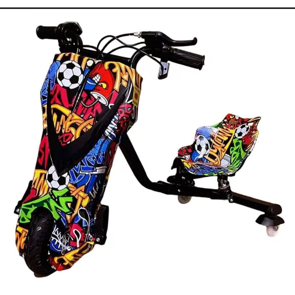 Carro de deriva grande com guiador de freio, guiador contínuo, triciclo elétrico LED Bluetooth, 3 velocidades, Bluetooth