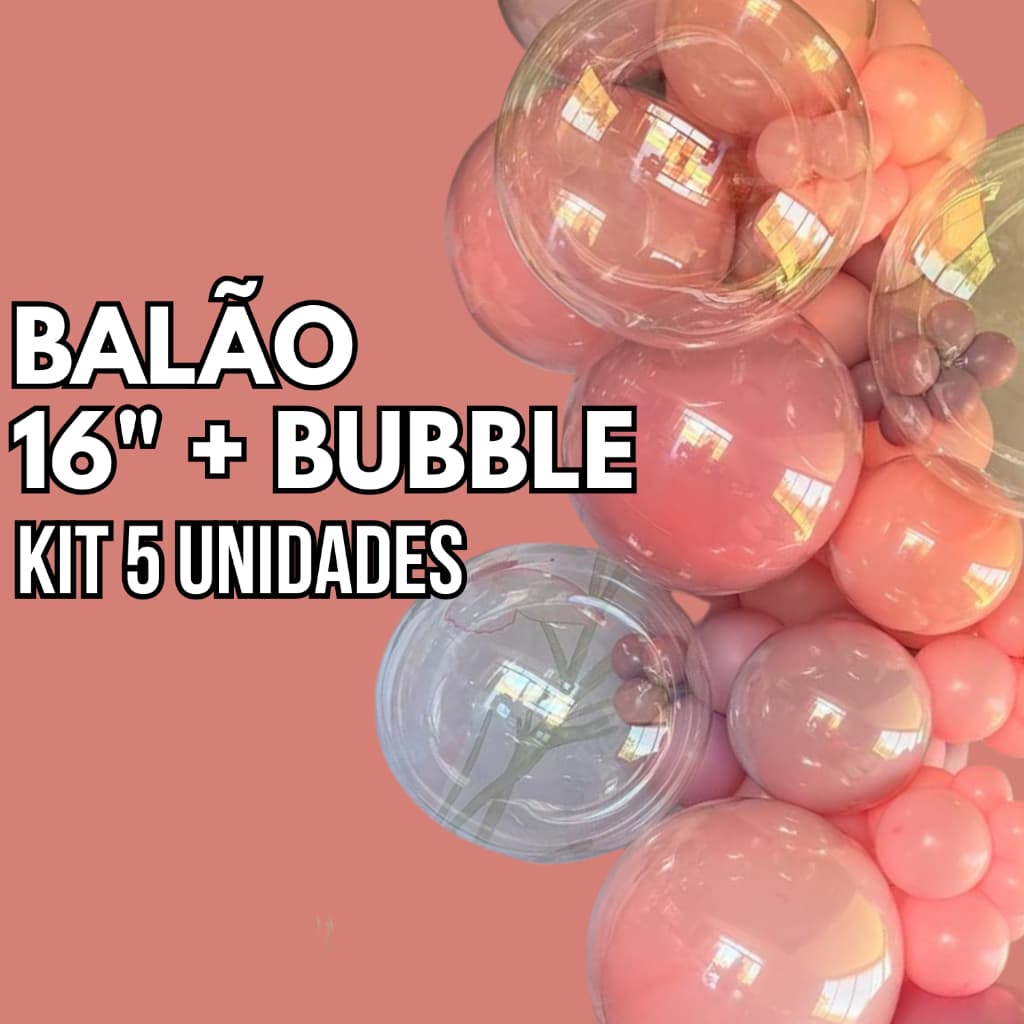 Kit 5 Balões Encapsulados - Bubble 18" + Balão 16" Balão Aéreo
