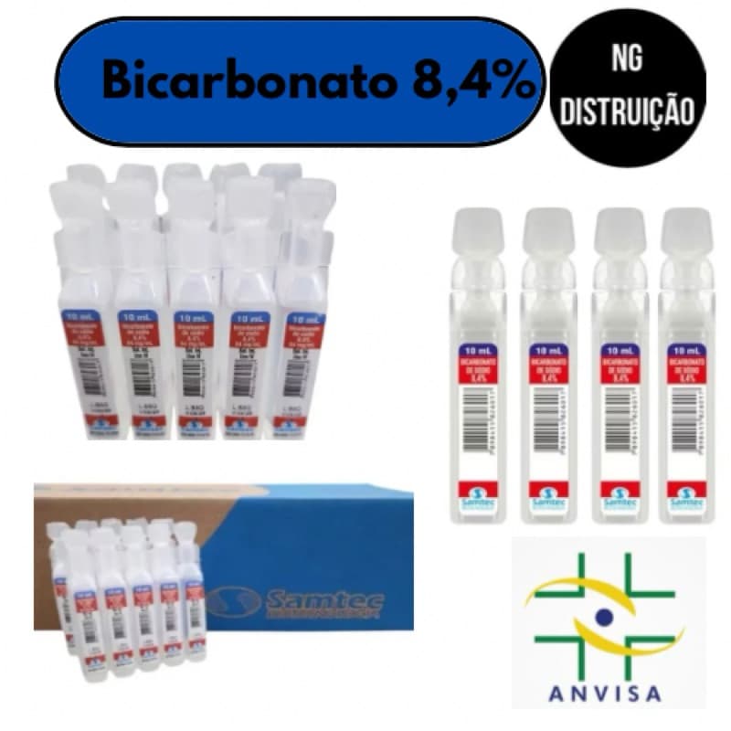 Bicarbonato de Sódio 8,4% Kit 20  Flaconetes 10 ml