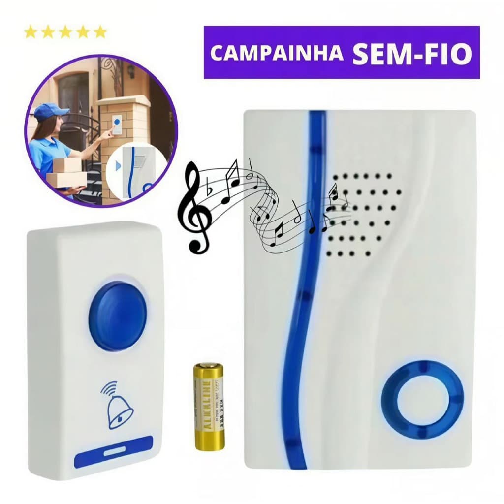 Campainha Sem Fio Residencial Com Tomada 100 Metros De Alcance Bivolt